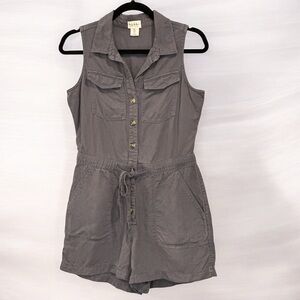 Nicole Miller Gray/ Blue Sleeveless Romper- Size2- pockets-drawstring tie-Linen